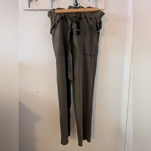 High-Waist Paperbag Tie-Waist Pants - Olive Green